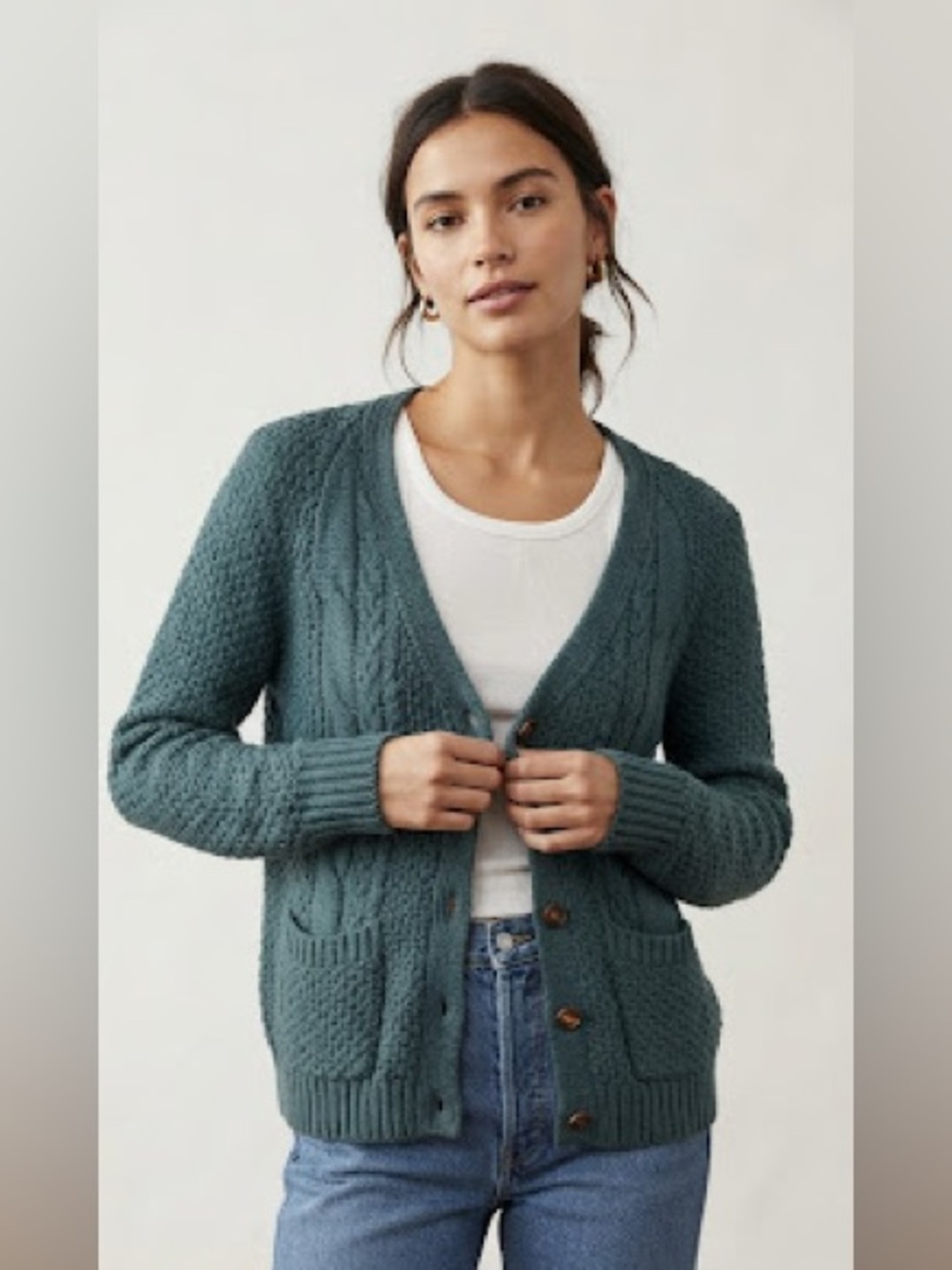 BDG Teal Cable Knit Cardigan
